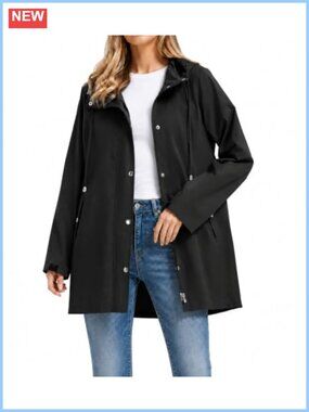 Long Packable Waterproof Hooded Rain Jacket Trench Coat